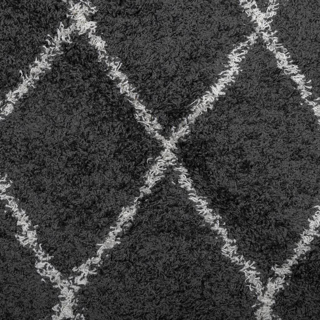 vidaXL shaggy gulvtæppe PAMPLONA Ø 200 cm høj luv sort og cremefarvet