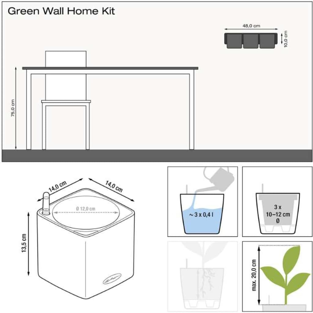 LECHUZA plantekrukker 3 stk. Green Wall Home Kit blank antracitgrå