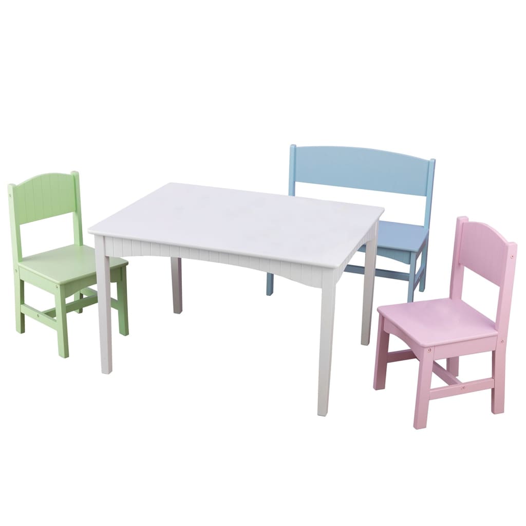 KidKraft bord- og stolesæt med bænk til børn Nantucket pastelfarvet