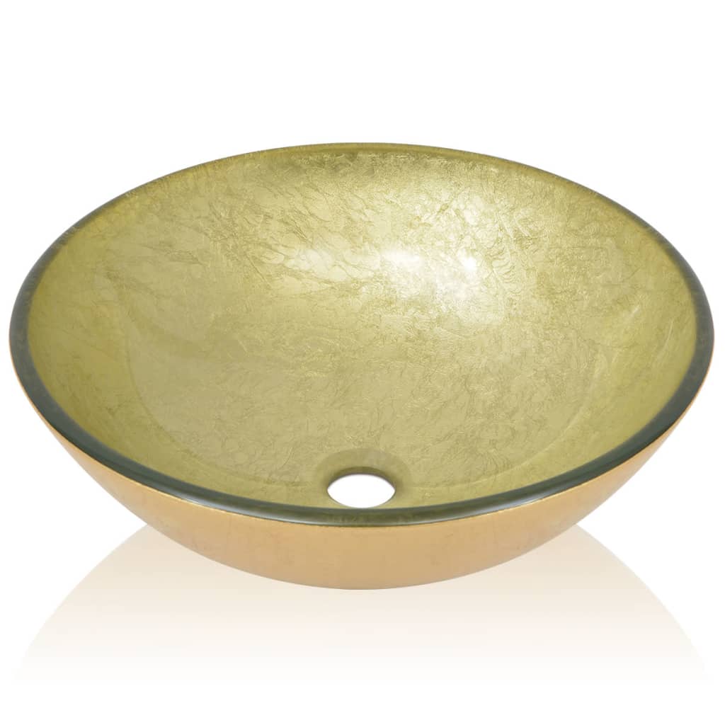 vidaXL håndvask hærdet glas 42 cm guldfarvet