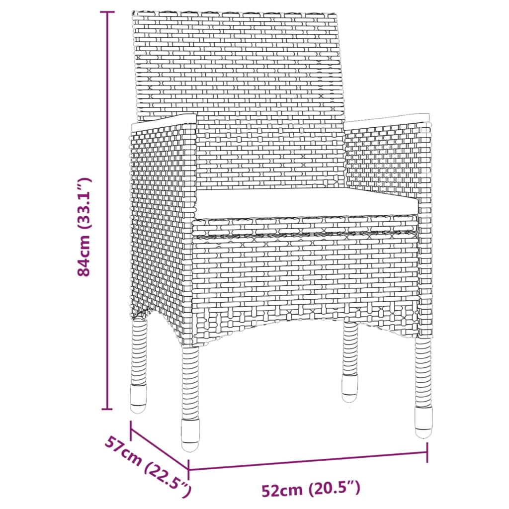 vidaXL udendørs spisebordssæt 3 dele med hynder grå og sort