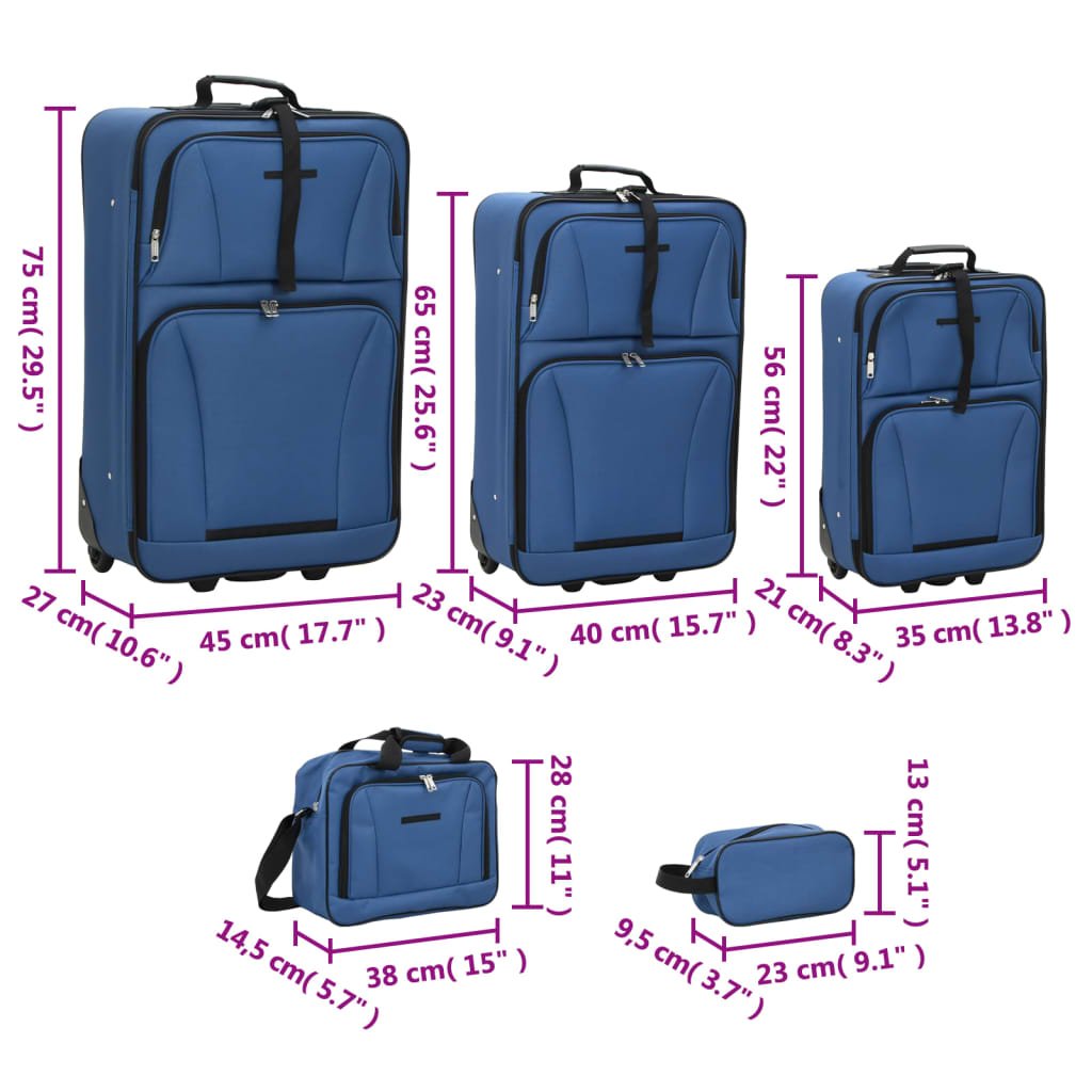 vidaXL kuffertsæt 5 dele stof blå