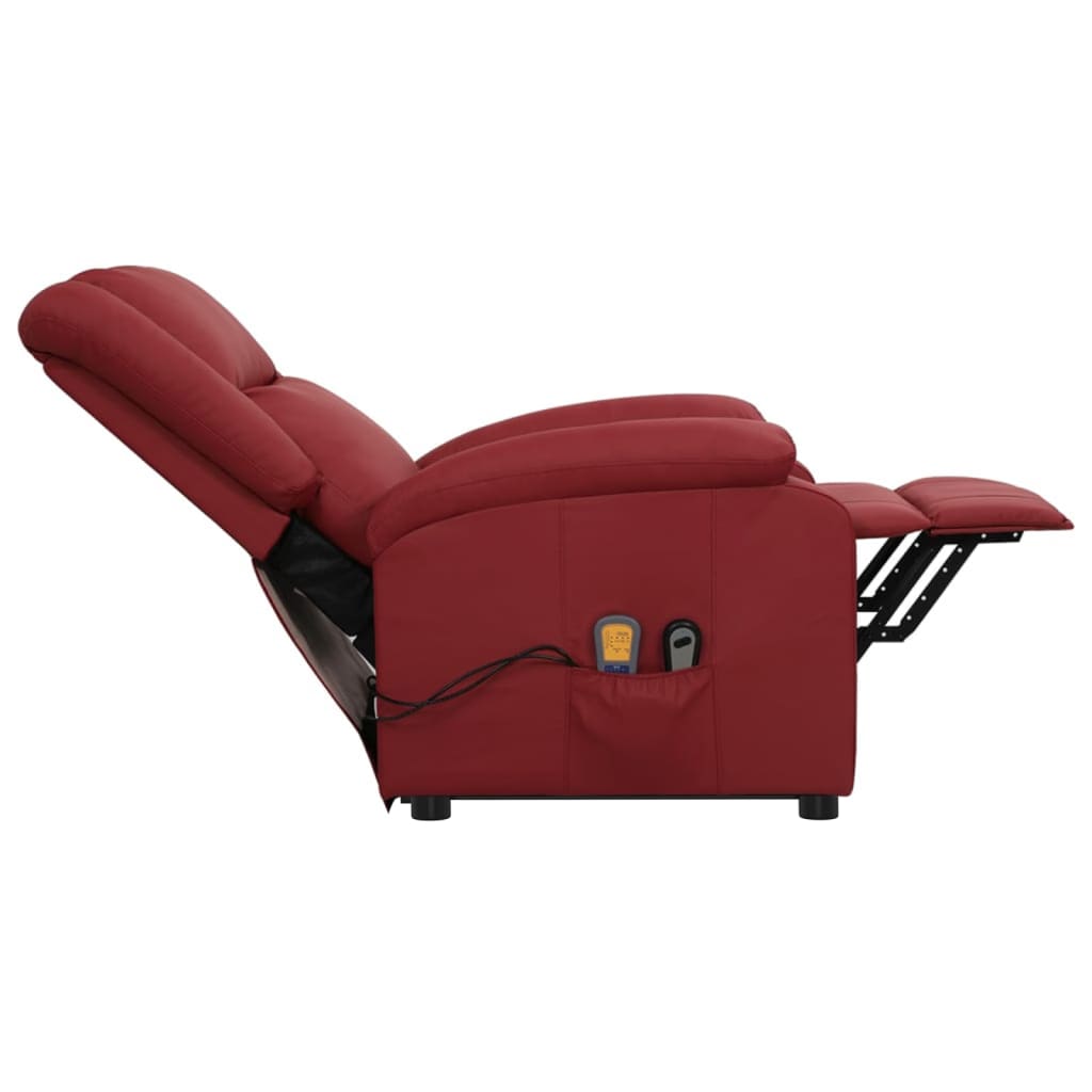 vidaXL løftestol med massagefunktion kunstlæder vinrød