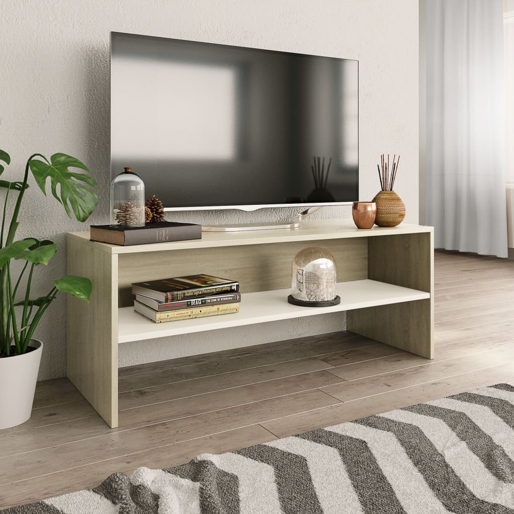vidaXL tv-bord 100x40x40 cm konstrueret træ hvid og egetræsfarvet