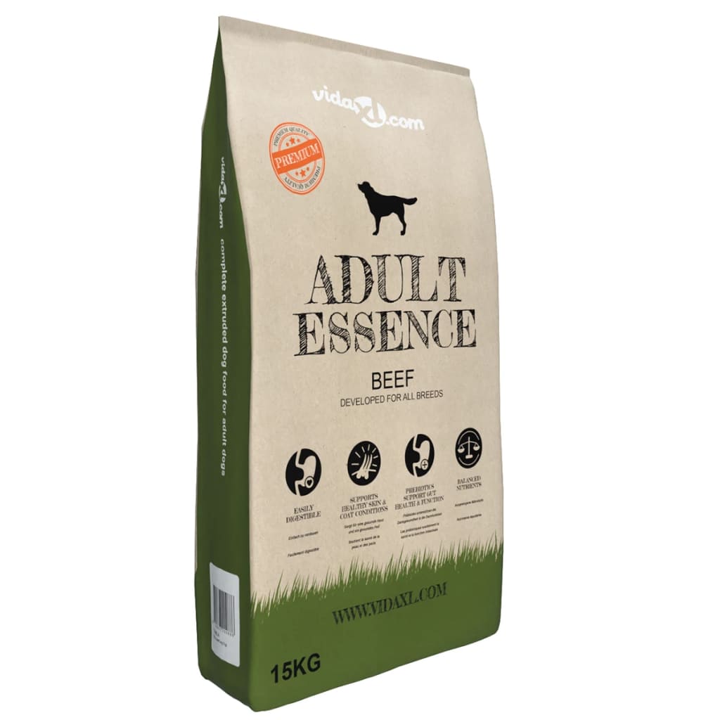 vidaXL luksustørfoder til hunde Adult Essence Beef 15 kg
