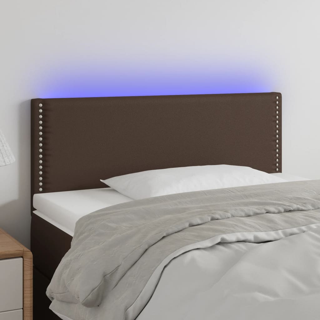 vidaXL sengegavl med LED-lys 90x5x78/88 cm kunstlæder brun