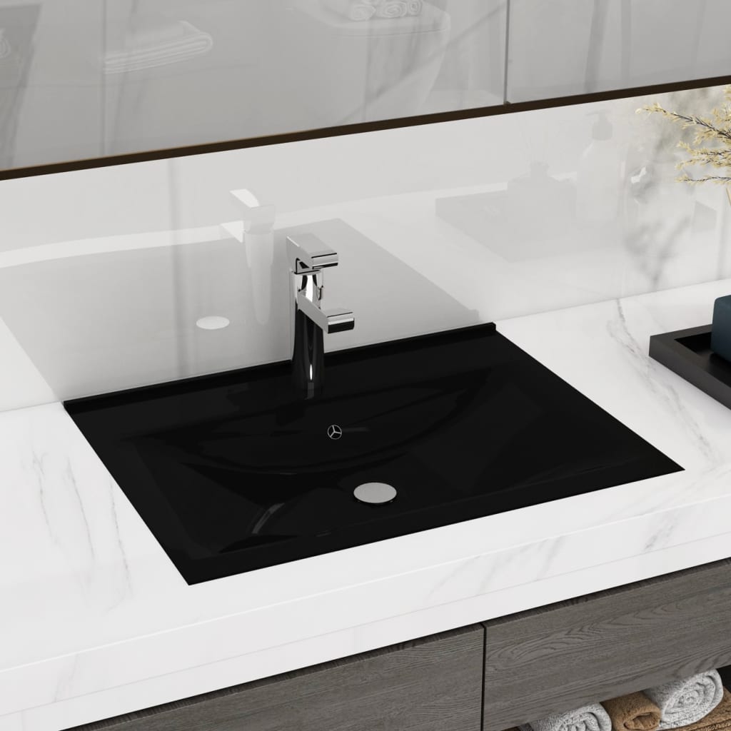 vidaXL luksuriøs håndvask med vandhanehul 60x46 cm keramisk mat sort