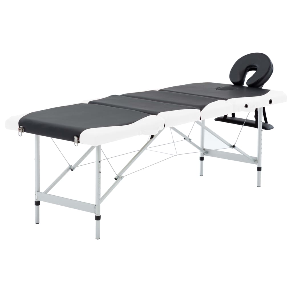 vidaXL sammenfoldeligt massagebord aluminiumsstel 4 zoner sort og hvid