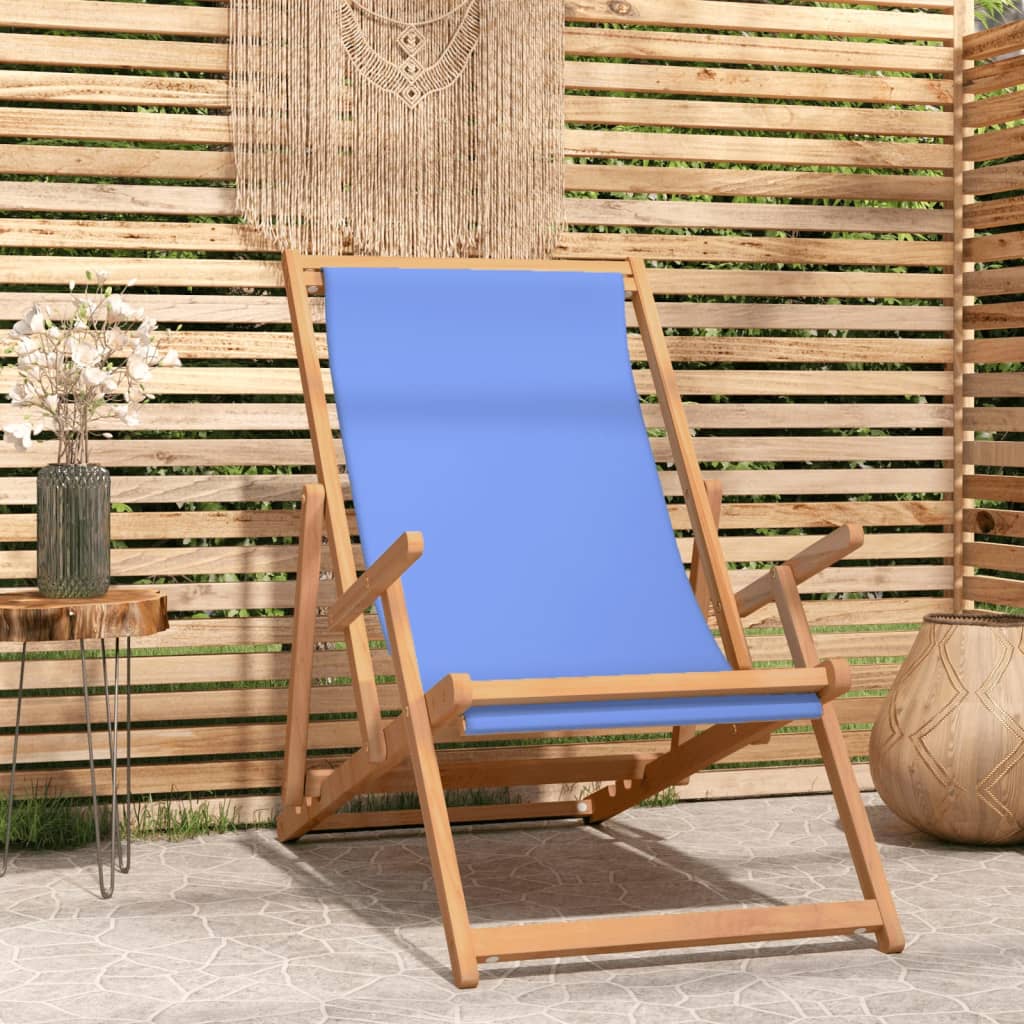vidaXL foldbar strandstol massivt teaktræ blå