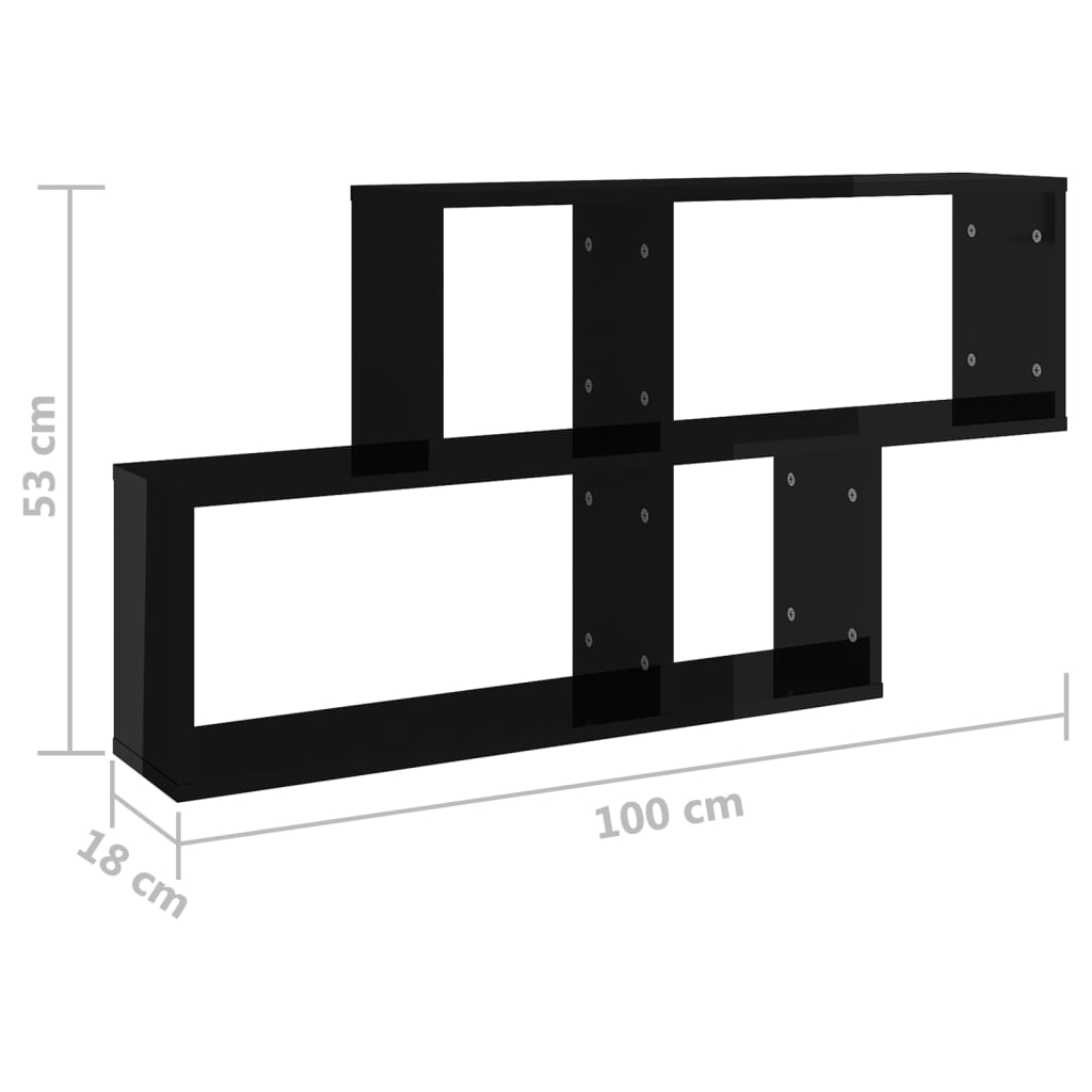 vidaXL væghylde 100x18x53 cm konstrueret træ sort højglans
