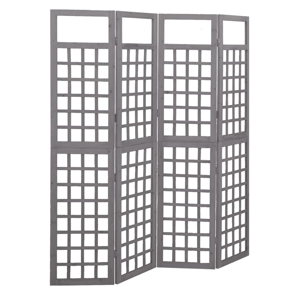 vidaXL 4-panels rumdeler/espalier 161x180 cm massivt grantræ grå