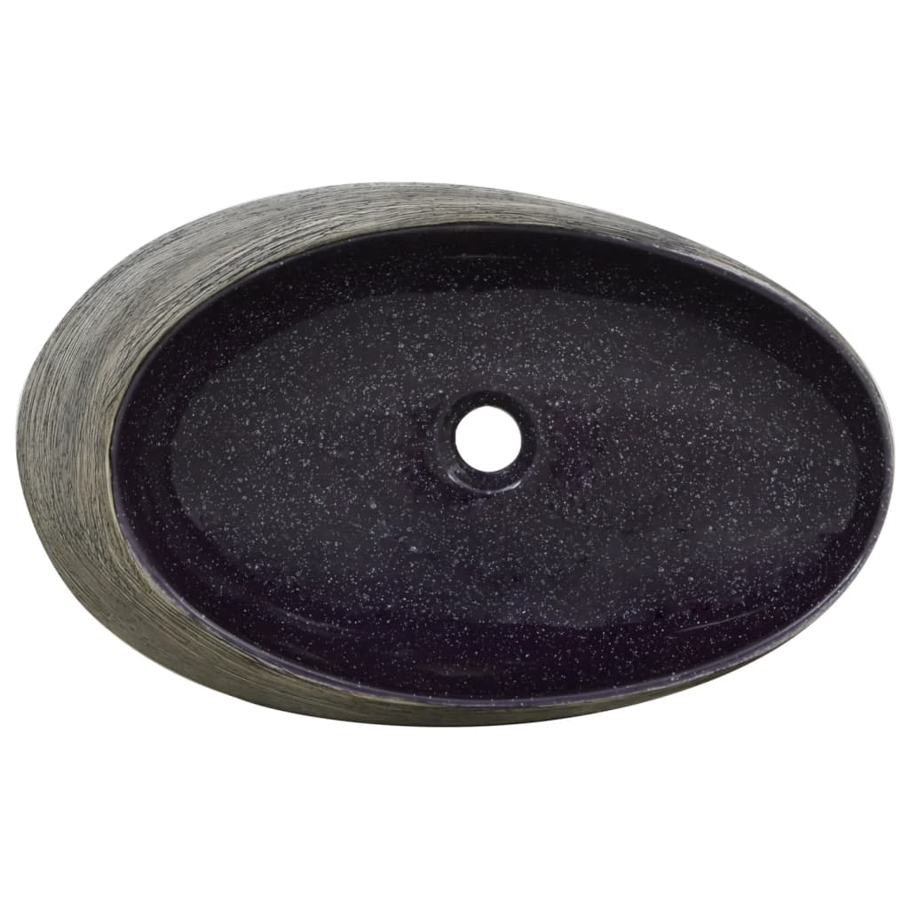 vidaXL håndvask til bordplade 59x40x14 cm oval keramik lilla og grå