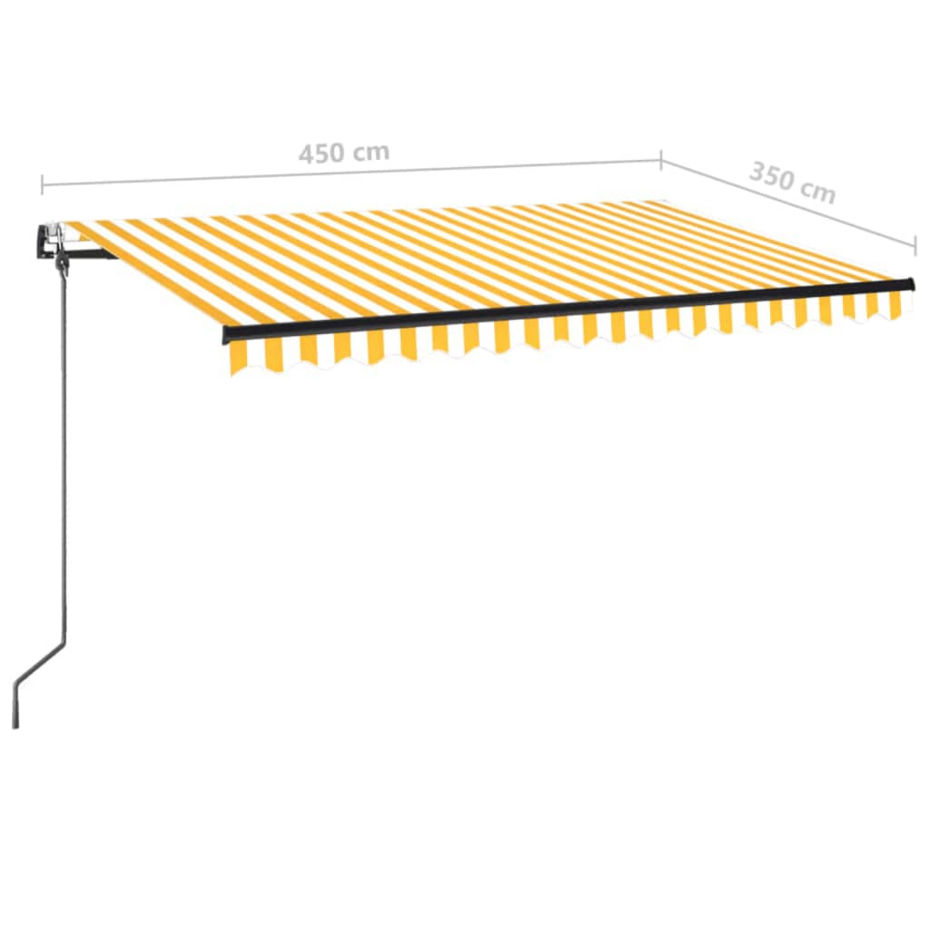 vidaXL markise m. LED + vindsensor 450x350 cm automatisk gul og hvid