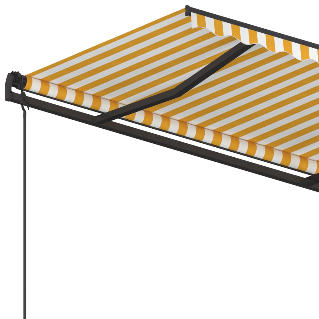 vidaXL markise med stolper 4,5x3,5 m automatisk gul og hvid