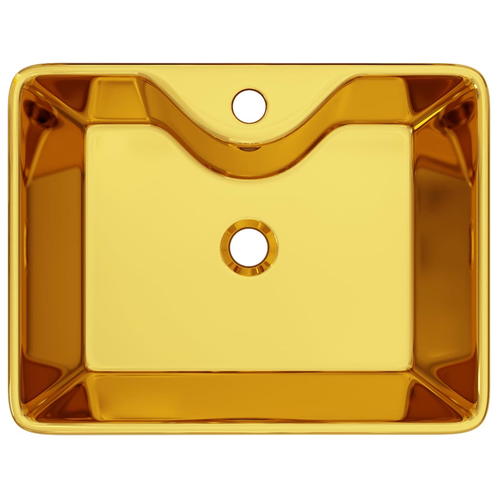 vidaXL håndvask med vandhanehul 48 x 37 x 13,5 cm keramik guldfarvet