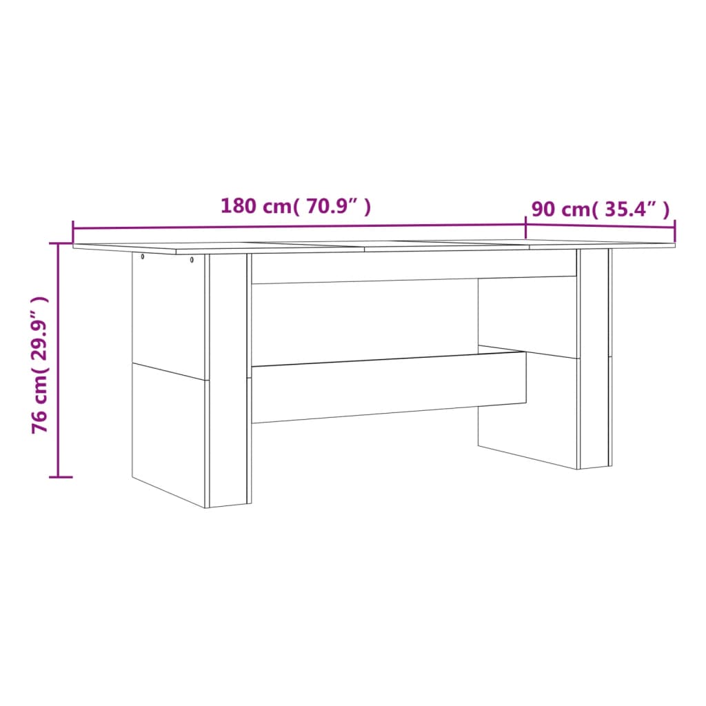 vidaXL spisebord 180x90x76 cm konstrueret træ grå sonoma-eg