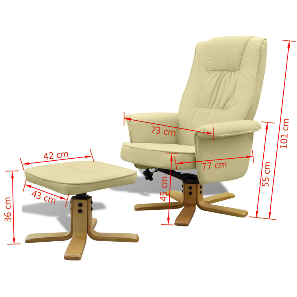 vidaXL lænestol med fodskammel kunstlæder cremefarvet