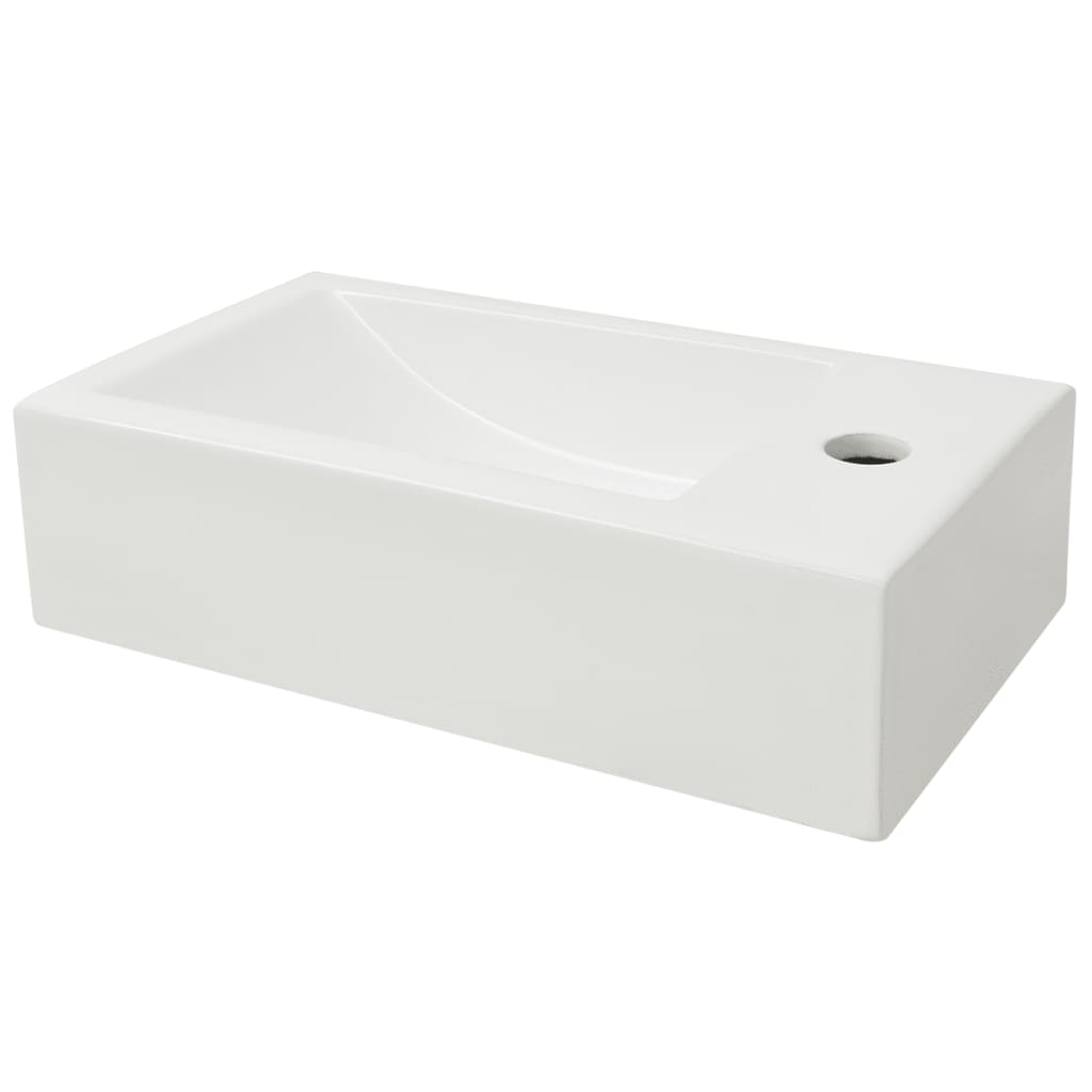 vidaXL rektangulær håndvask med hul til vandhane keramik 46x25,5x12 cm hvid