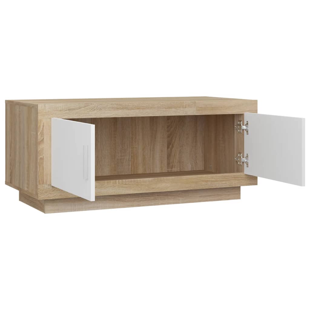 vidaXL sofabord 102x50x45 cm konstrueret træ hvid og sonoma-eg