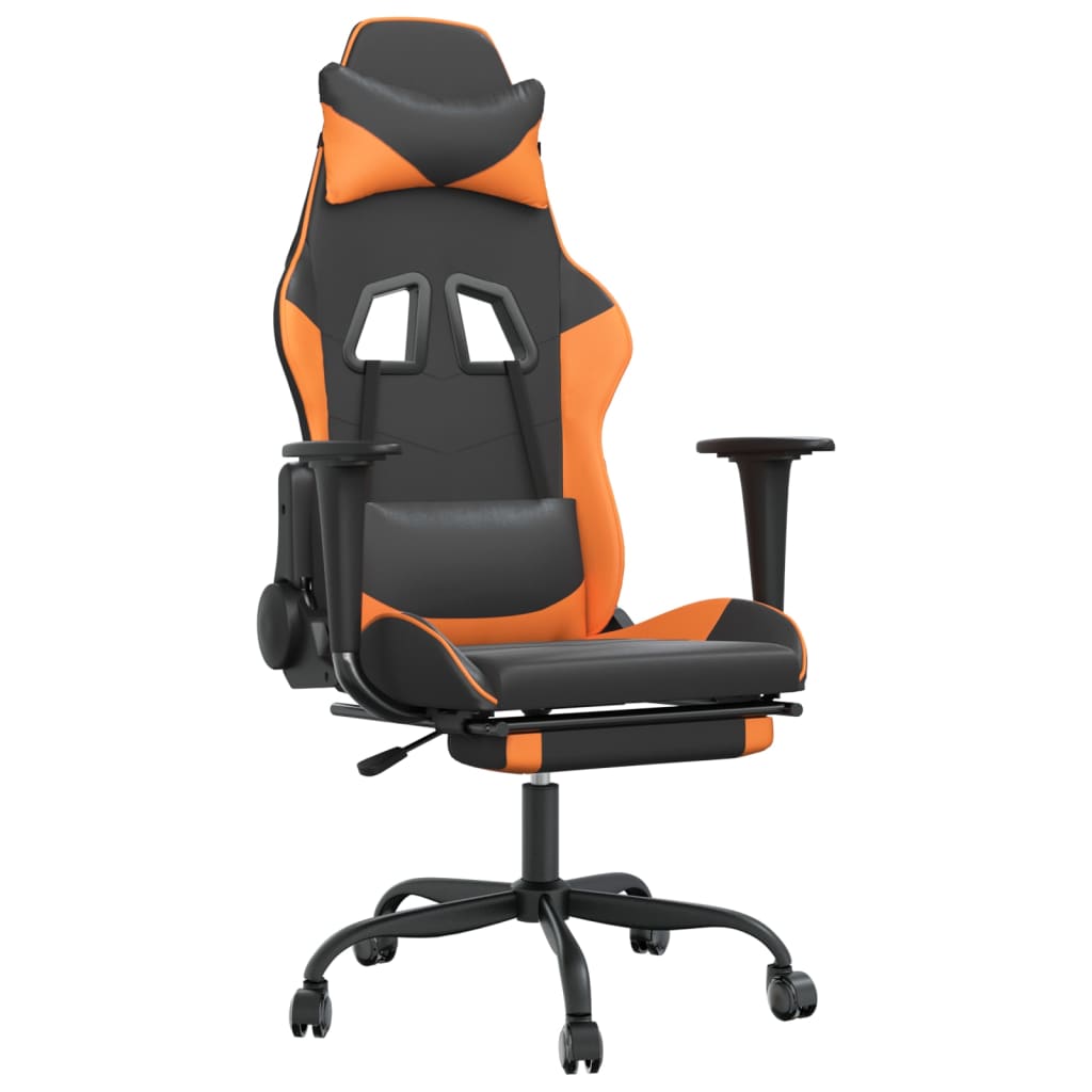 vidaXL gamingstol m. massage og fodstøtte kunstlæder sort og orange