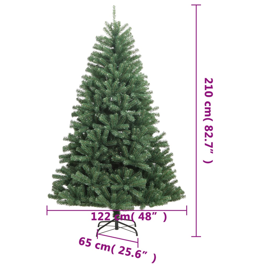 vidaXL kunstigt juletræ 300 LED'er og kuglesæt hængslet 210 cm
