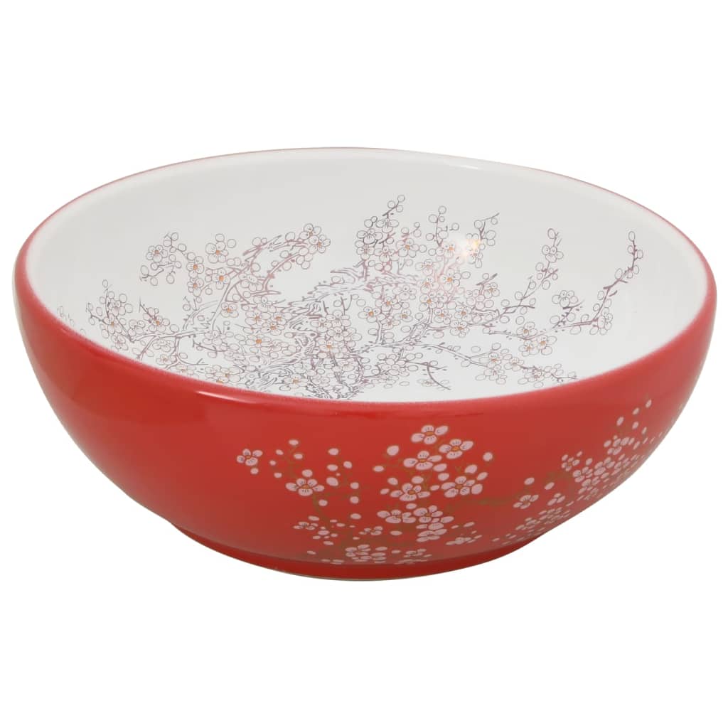 vidaXL håndvask til bordplade Φ41x14 cm rund keramik hvid og rød
