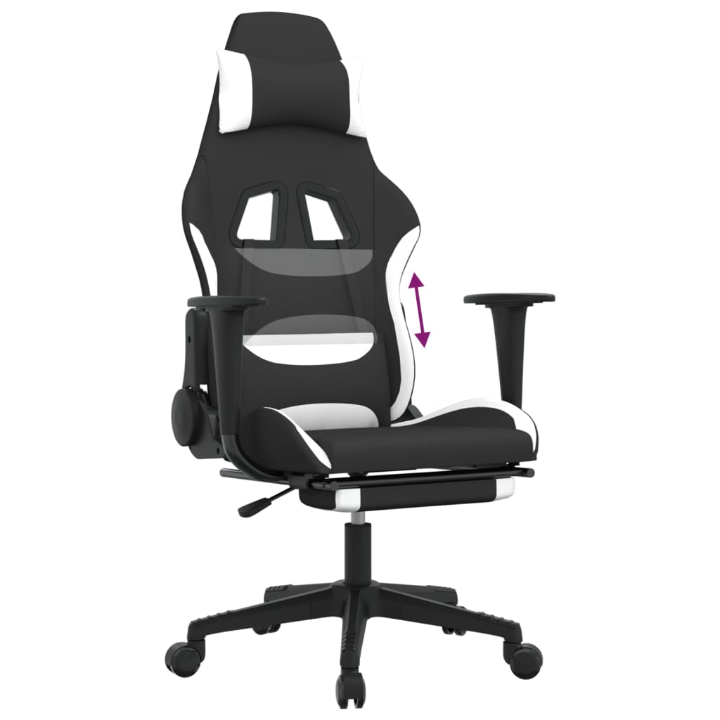vidaXL gamingstol med fodstøtte stof sort og hvid