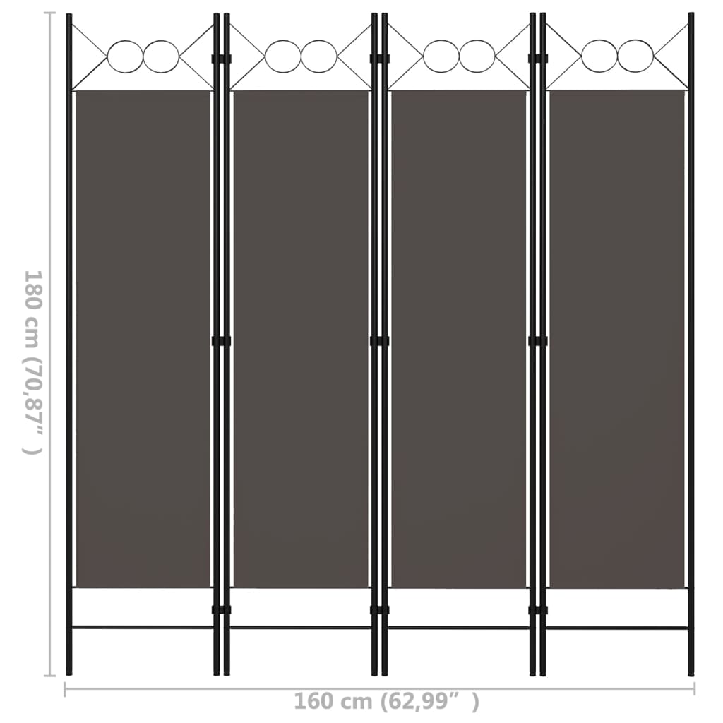 vidaXL 4-panels rumdeler 160x180 cm antracitgrå