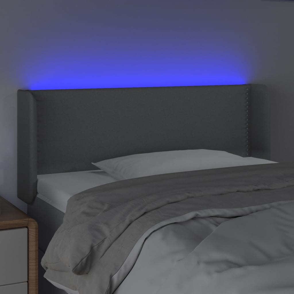 vidaXL sengegavl med LED-lys 103x16x78/88 cm stof lysegrå