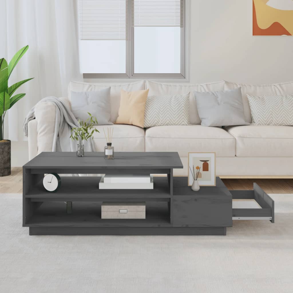 vidaXL sofabord 120x50x40,5 cm massivt fyrretræ grå