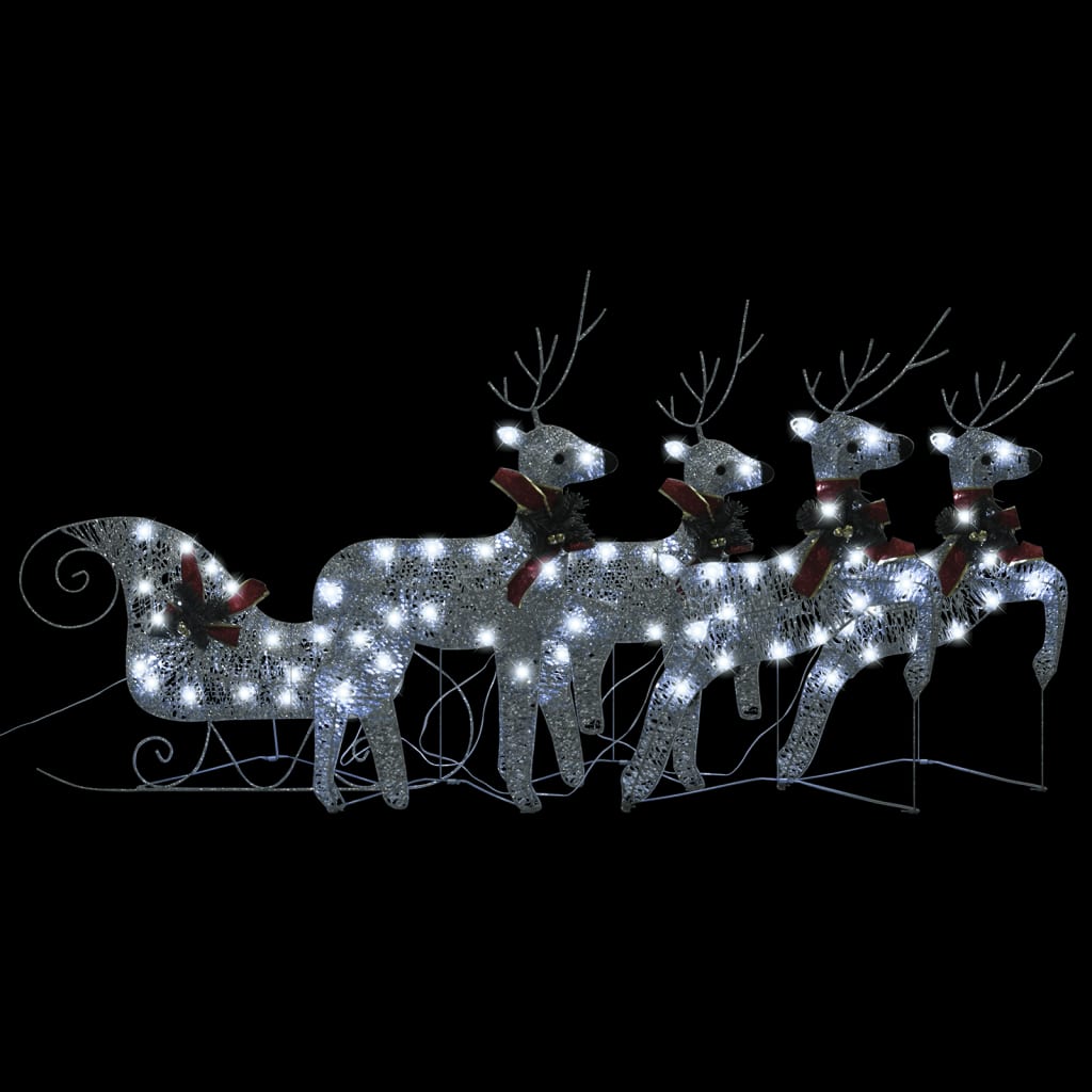 vidaXL rensdyr og kane 100 LED'er udendørs juledekoration sølvfarvet