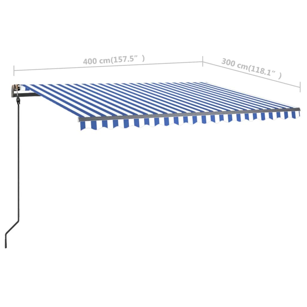 vidaXL markise med stolper 4x3 m manuel betjening blå og hvid