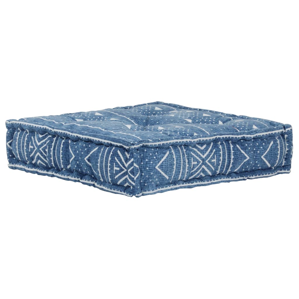 vidaXL puffe firkantet bomuld med mønster håndlavet 50 x 50 x 12 cm blå