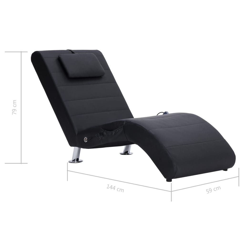 vidaXL chaiselong med massagefunktion og pude kunstlæder sort