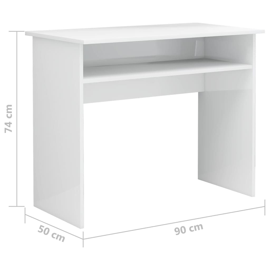 vidaXL skrivebord 90x50x74 cm konstrueret træ hvid højglans