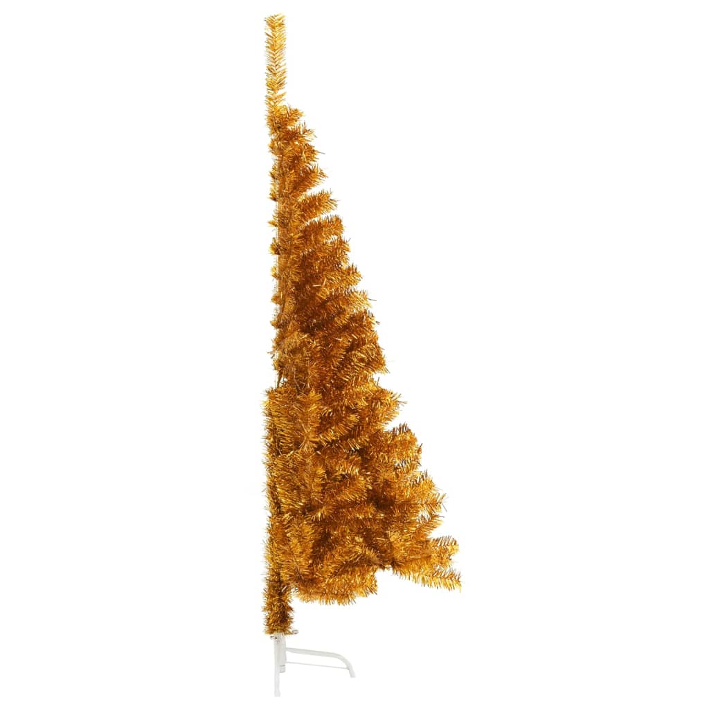 vidaXL kunstigt halvt juletræ med juletræsfod 150 cm PET guldfarvet