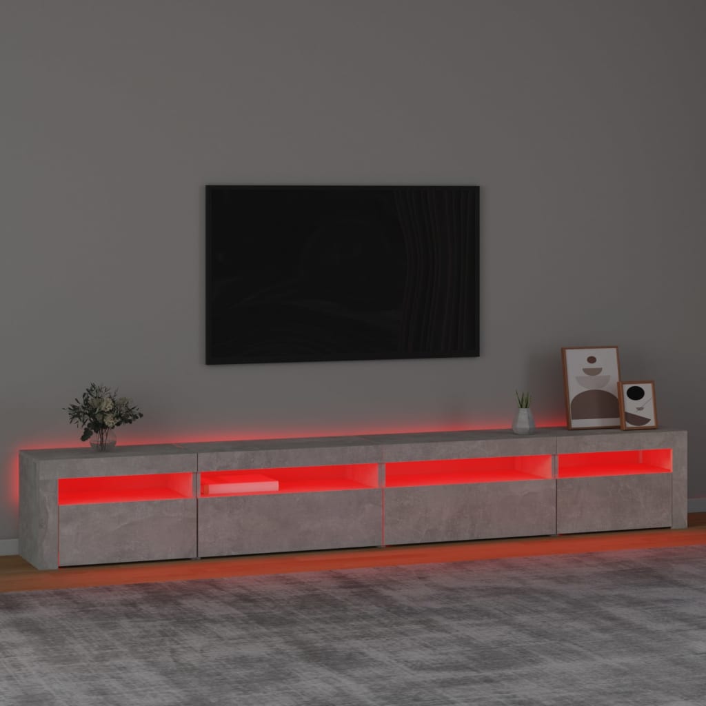 vidaXL sengebord med LED-lys 270x35x40 cm betongrå