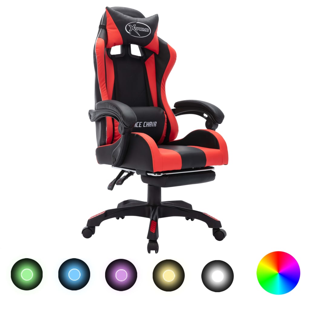 vidaXL gamingstol m. LED-lys RGB-farver kunstlæder rød og sort