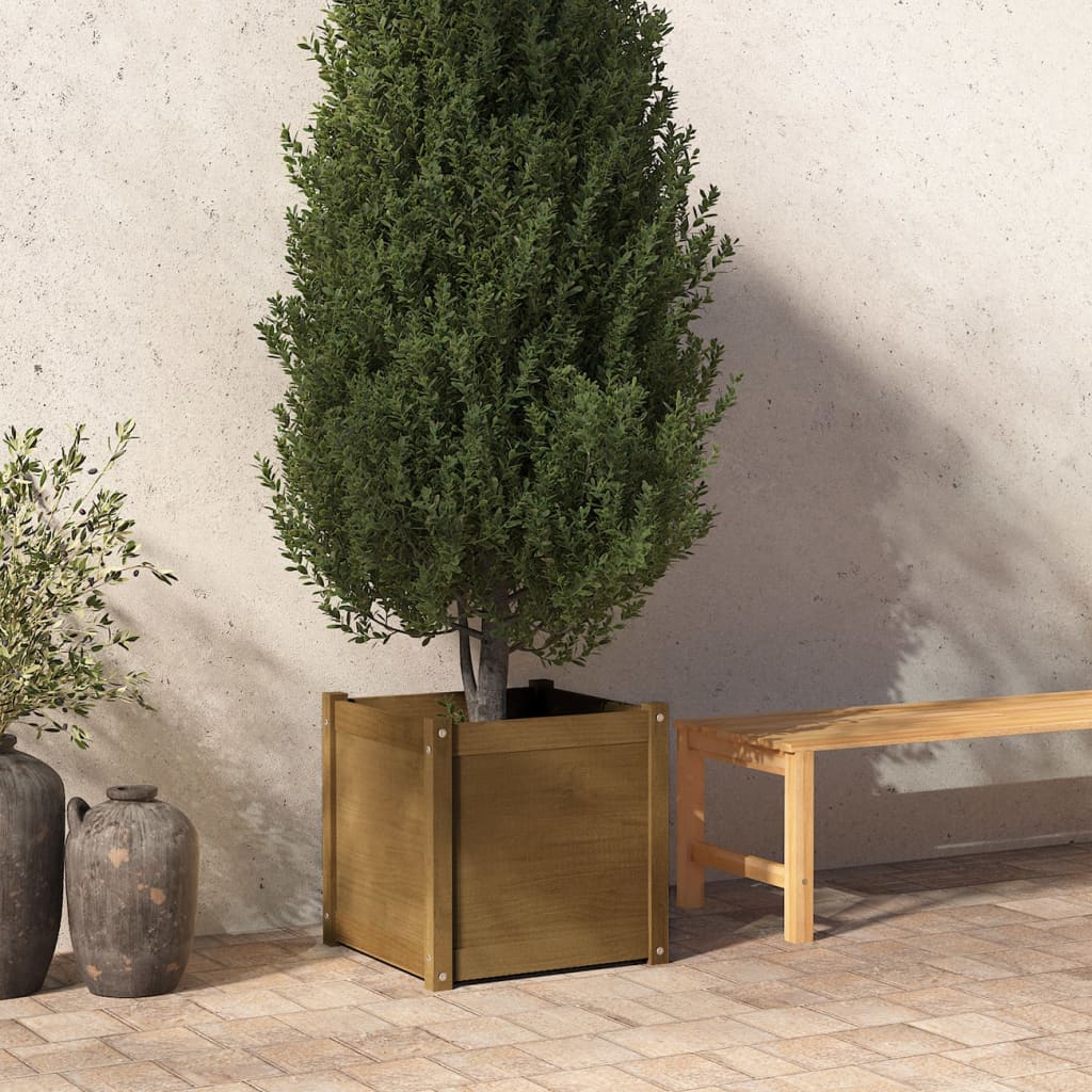 vidaXL plantekasse 50x50x50 cm massivt fyrretræ gyldenbrun