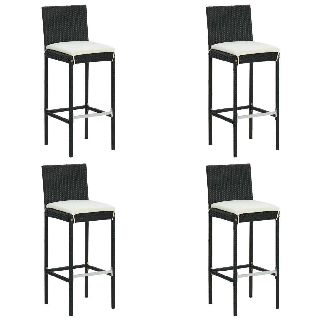 vidaXL barstole til haven med hynder 4 stk. polyrattan sort