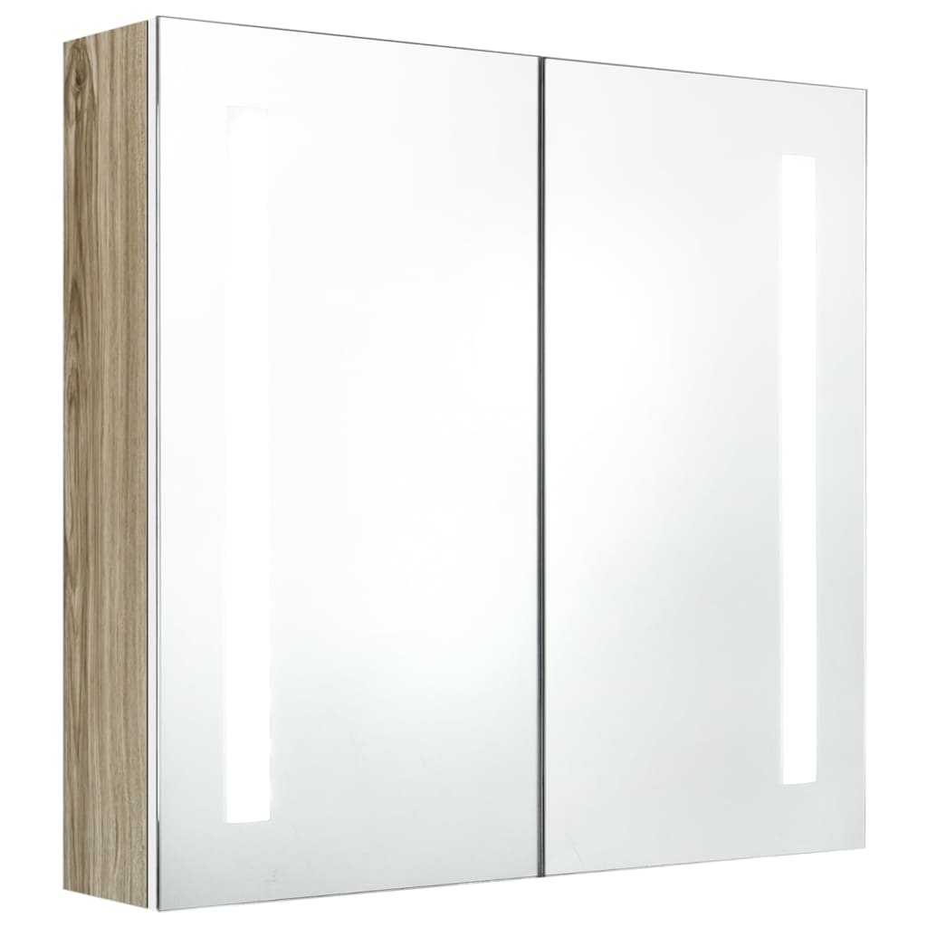 vidaXL badeværelsesskab med spejl + LED-lys 62x14x60 cm hvid og egetræ