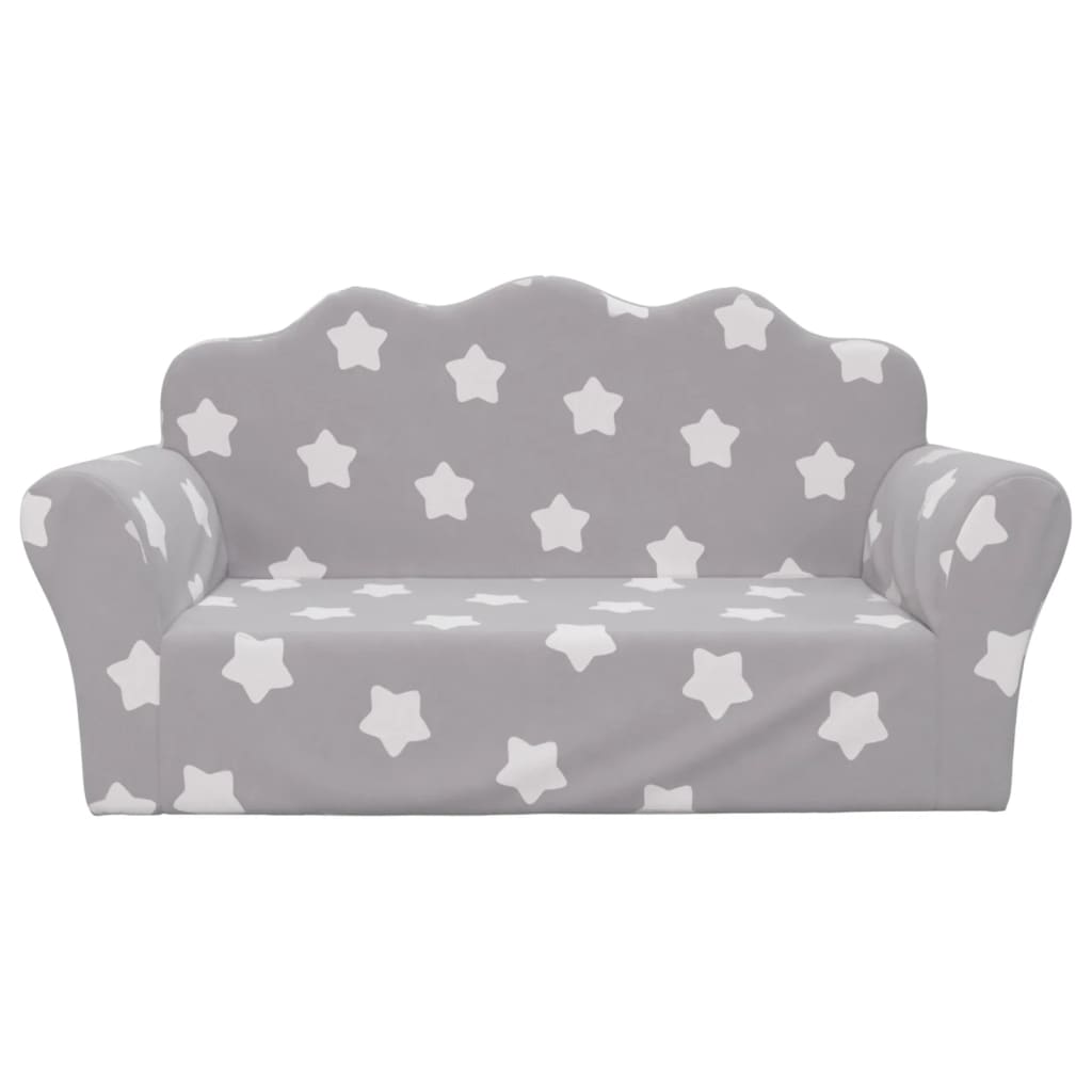 vidaXL 2-personers sofa til børn blødt plys med stjerner lysgrå