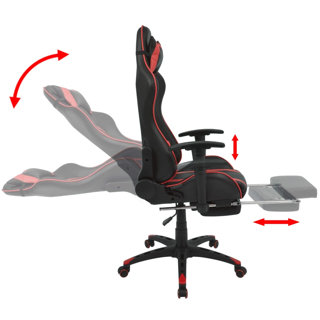 vidaXL kontorstol i racerdesign med lænefunktion og fodstøtte rød