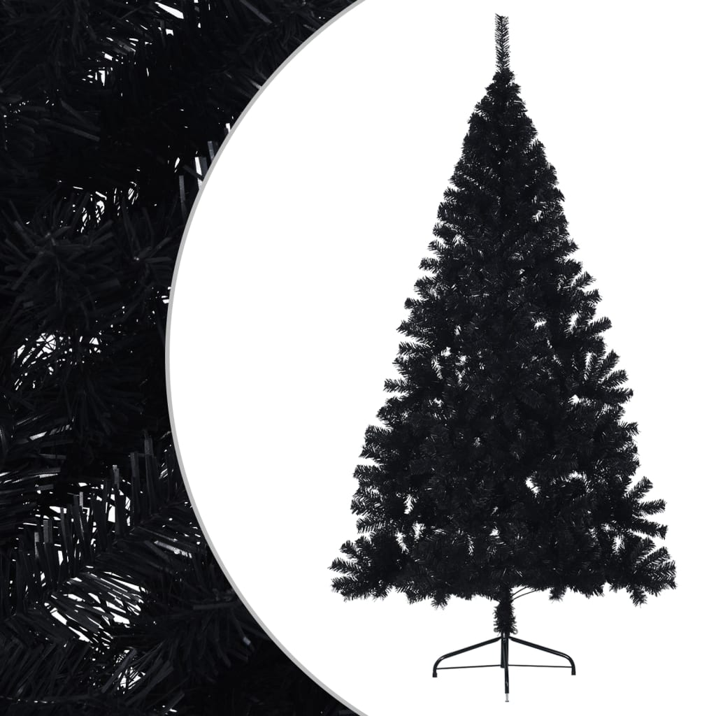 vidaXL kunstigt halvt juletræ med juletræsfod 180 cm PVC sort