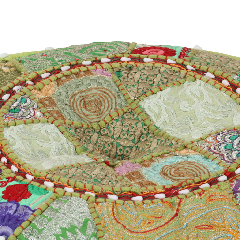 vidaXL puffe med patchwork rund bomuld håndlavet 40 x 20 cm grøn