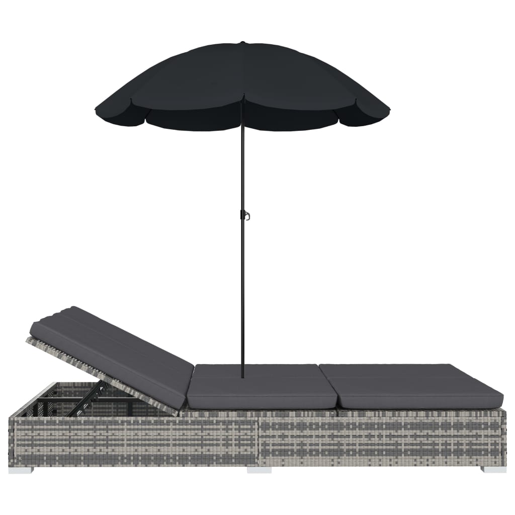 vidaXL udendørs solseng med parasol polyrattan grå