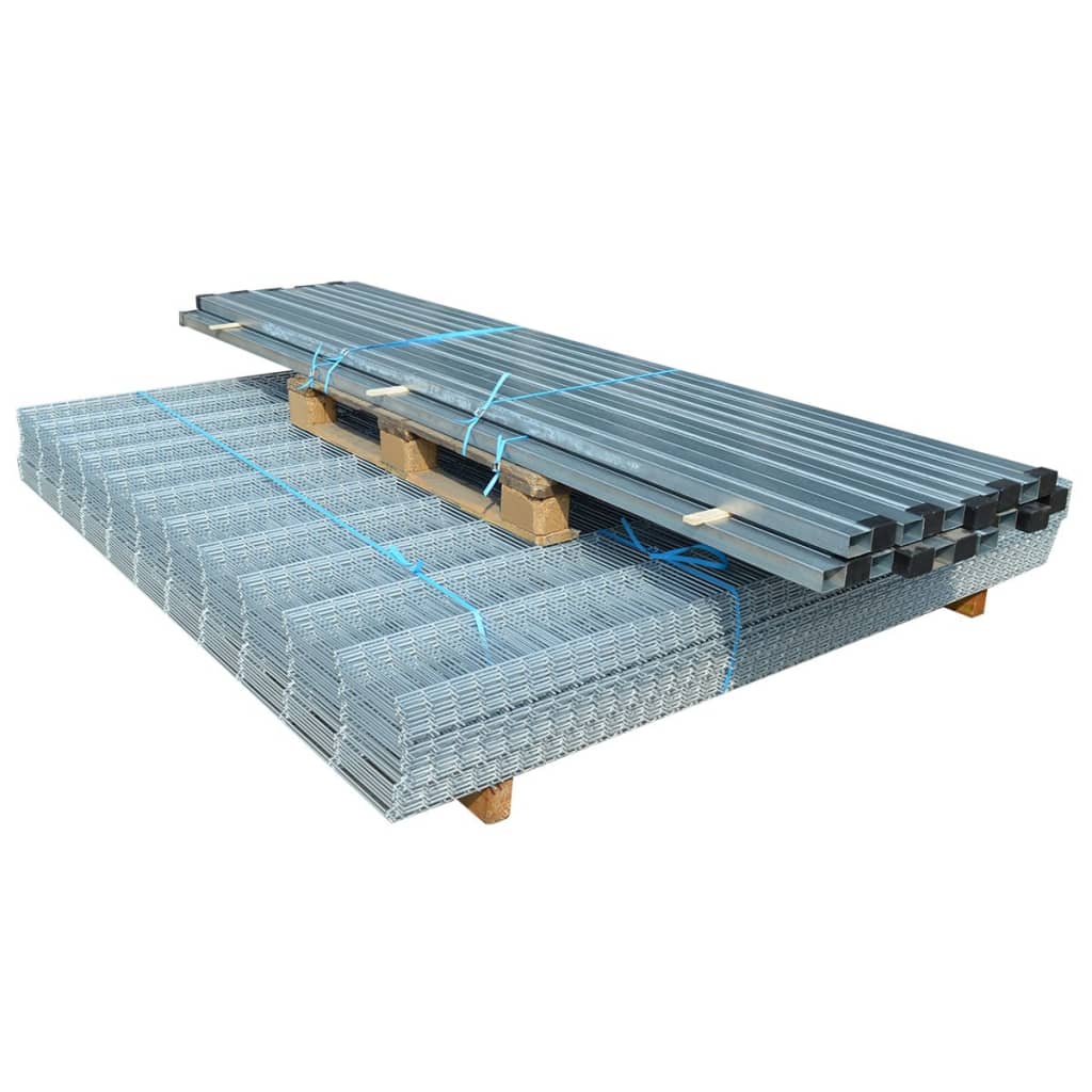 vidaXL 2D paneler og pæle til havehegn, 2.008x1.030 mm, 14 m, sølvgrå