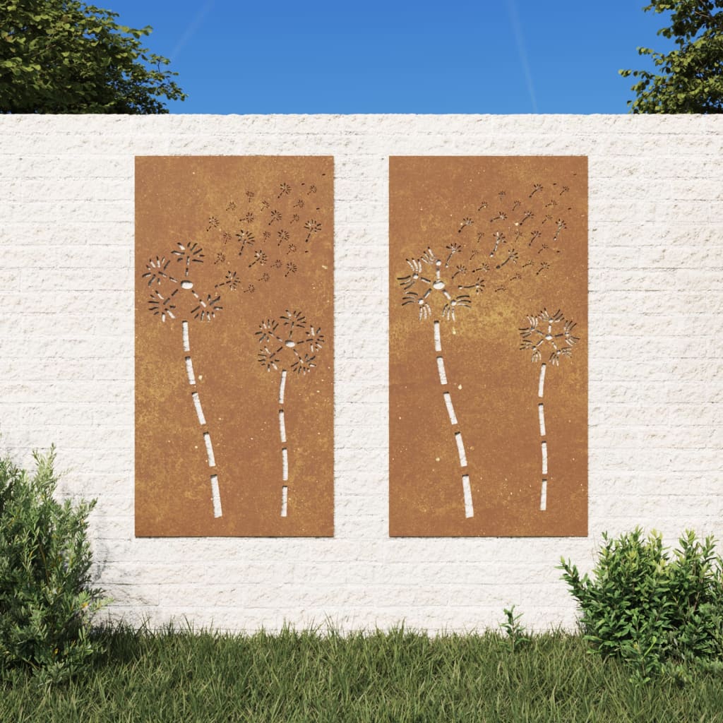 vidaXL udendørs vægdekoration 2 dele 105x55 cm blomster cortenstål