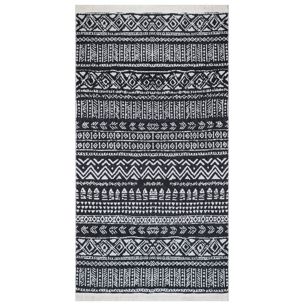 vidaXL gulvtæppe 120x180 cm bomuld sort og hvid