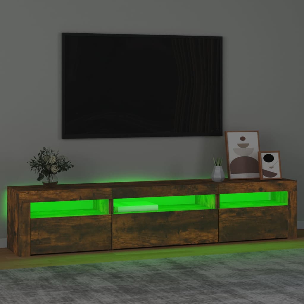 vidaXL tv-bord med LED-lys 195x35x40 cm røget egetræsfarve